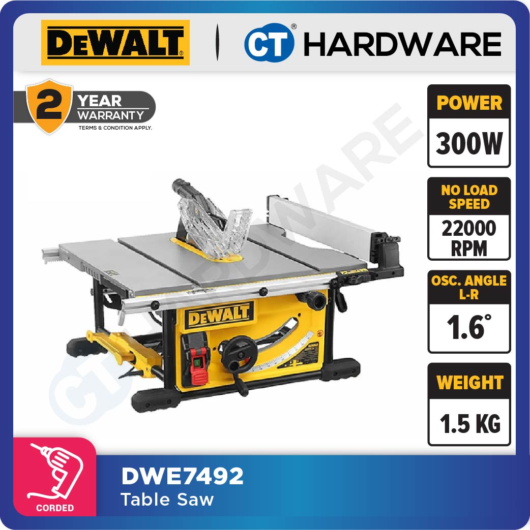 DEWALT DWE7492 TABLE SAW 10" 250MM 2000W 4800RPM 25.4MM 26.5KG