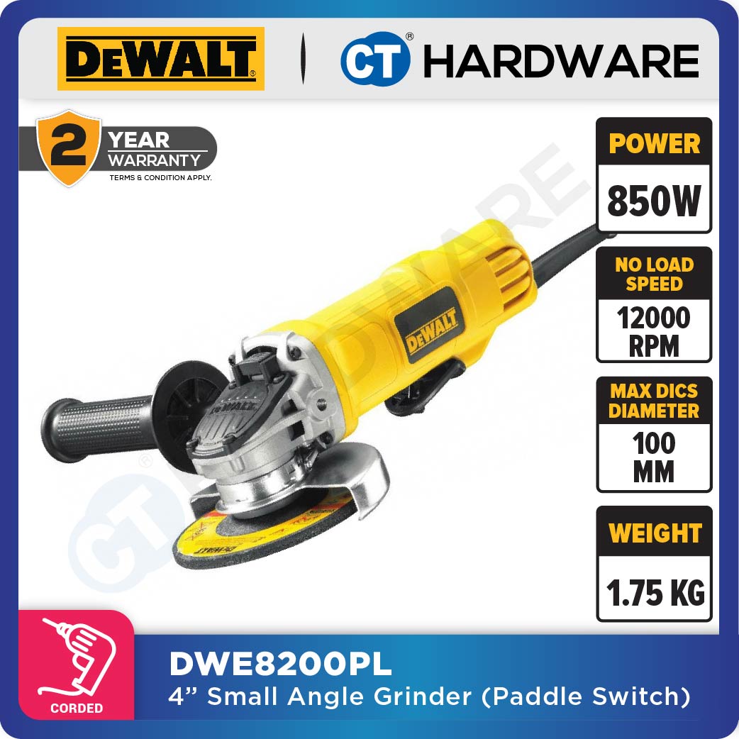 DEWALT DWE8200PL ANGLE GRINDER 4" 850W 12000RPM ( PADDLE SWITCH ) 1.75KG