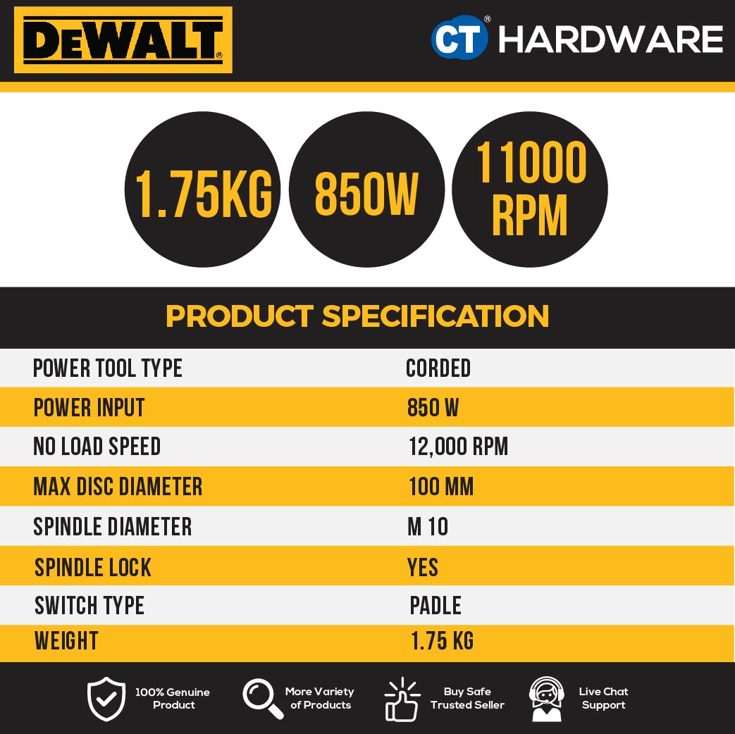 DEWALT DWE8200PL ANGLE GRINDER 4" 850W 12000RPM ( PADDLE SWITCH ) 1.75KG