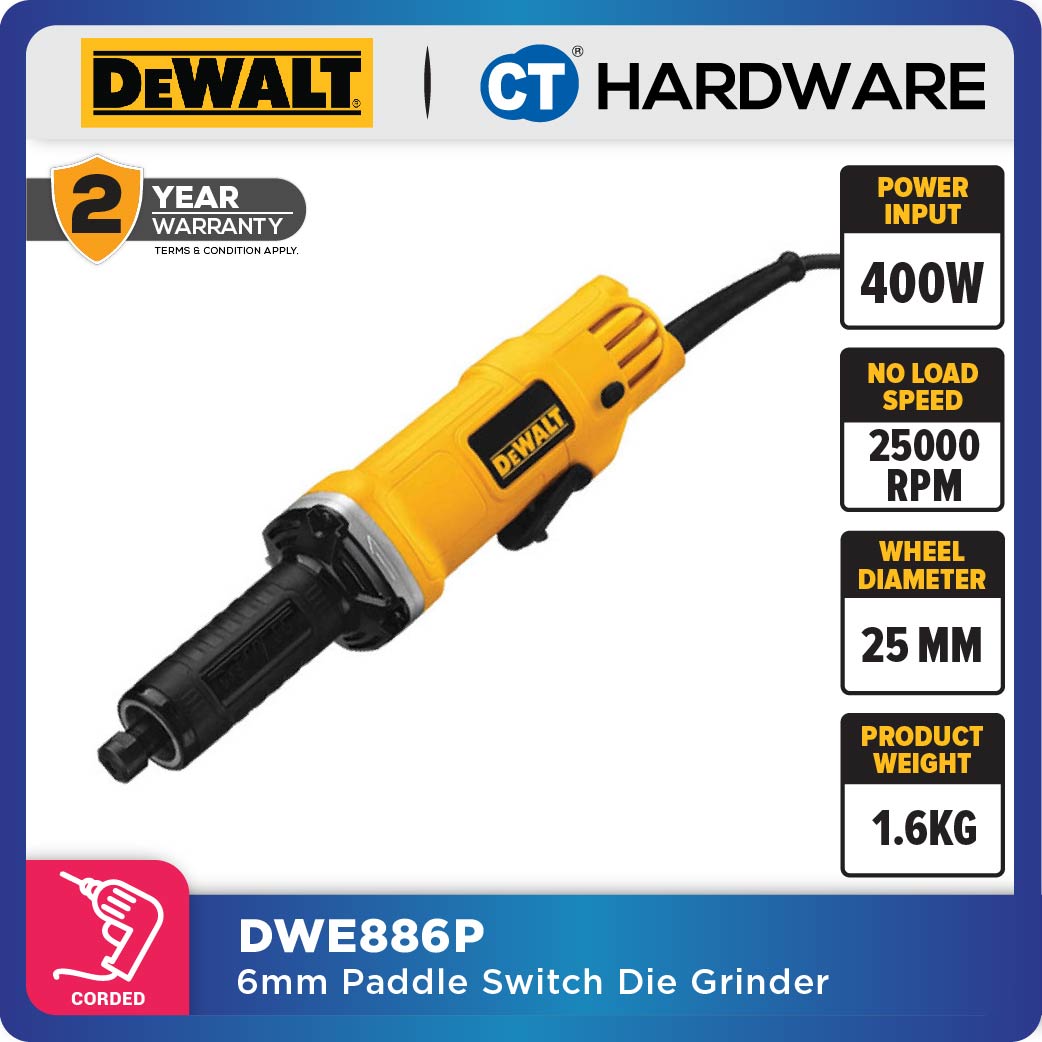 DEWALT DWE886P DIE GRINDER 400W 25000RPM 25MM 1.65KG ( PADDLE SWITCH )