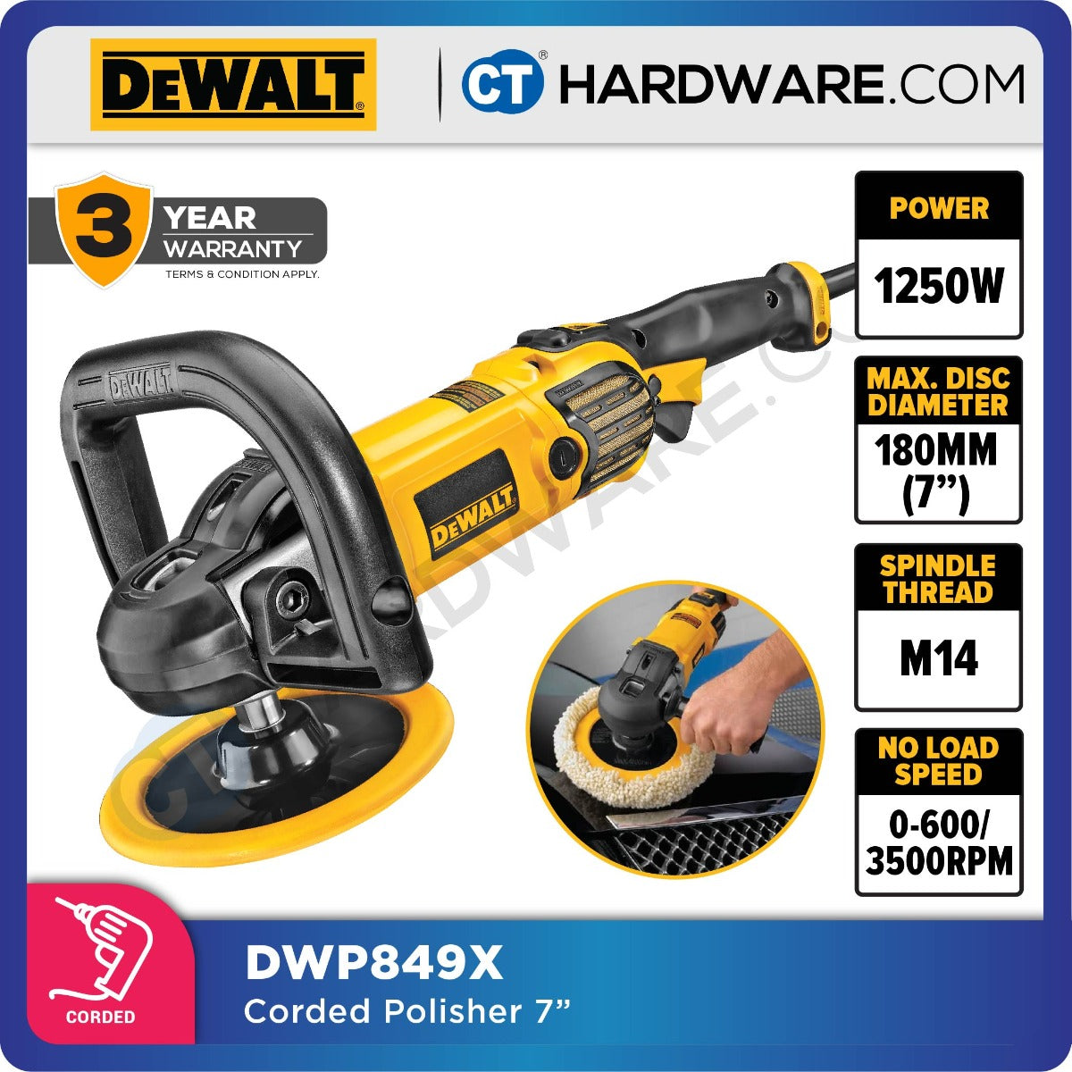 DeWALT DWP849X 180mm (7") 1250w Polisher