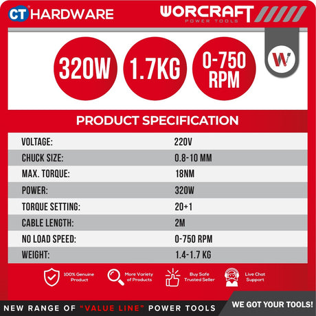 Worcraft ED400 Drill Driver 10mm 320W