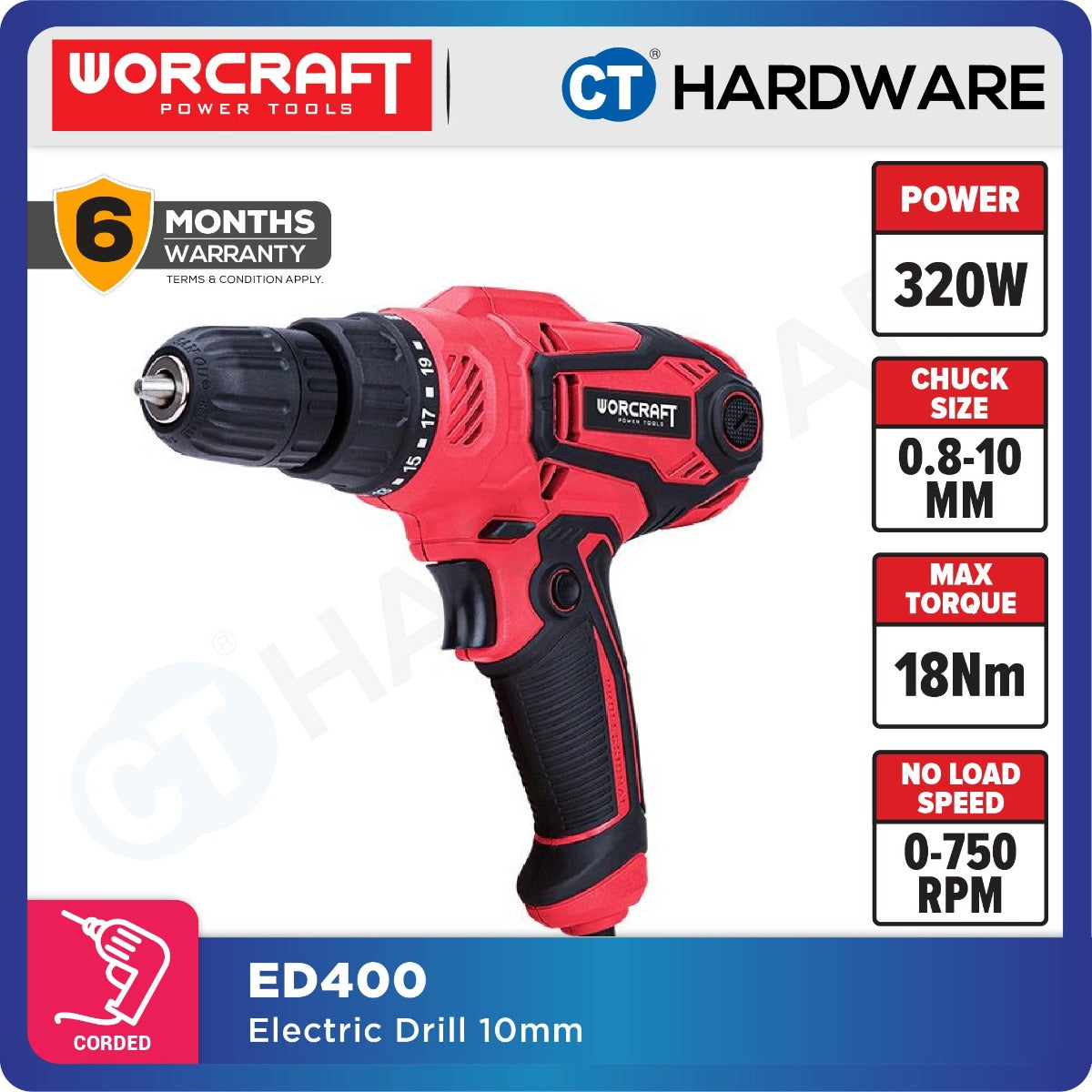 Worcraft ED400 Drill Driver 10mm 320W