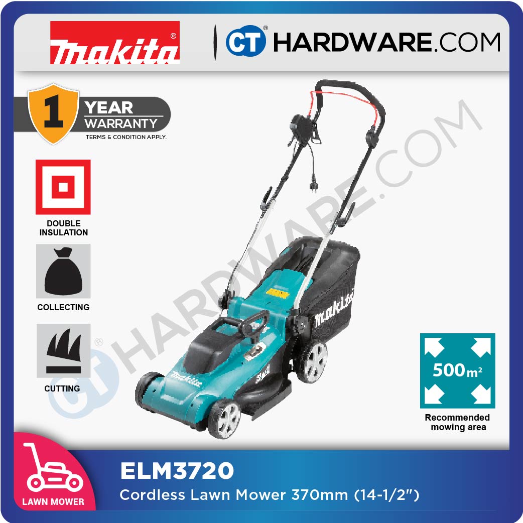 Makita ELM3720 Lawn Mower 1400W 370mm 20-55mm Height 40l Grass Box