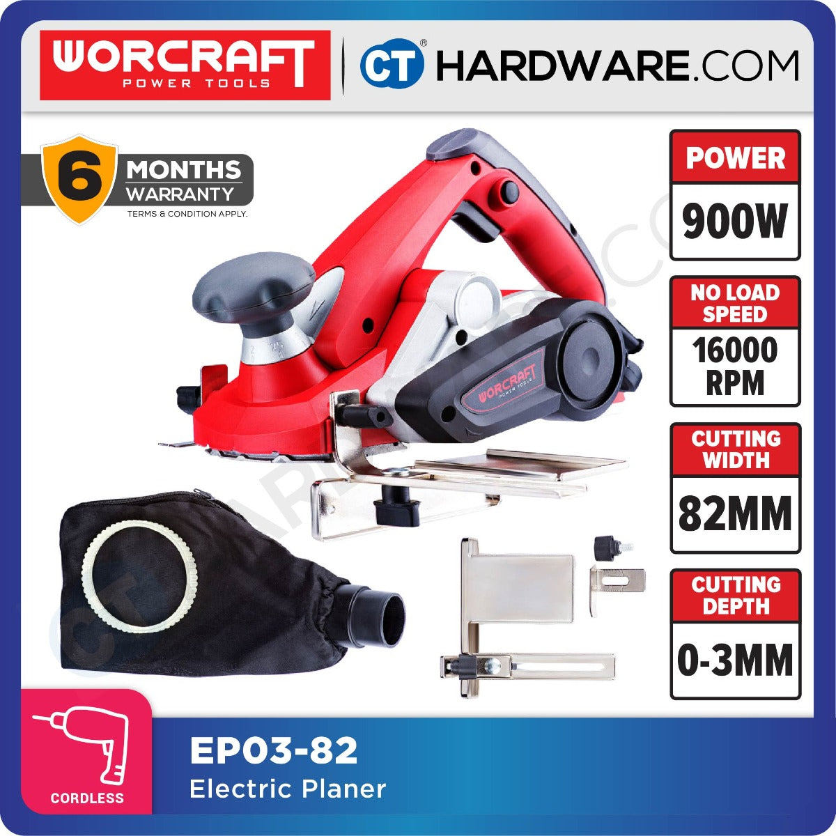 WORCRAFT EP-0382 PLANER 900W 16000RPM 82MM X 3MM (EP0382)