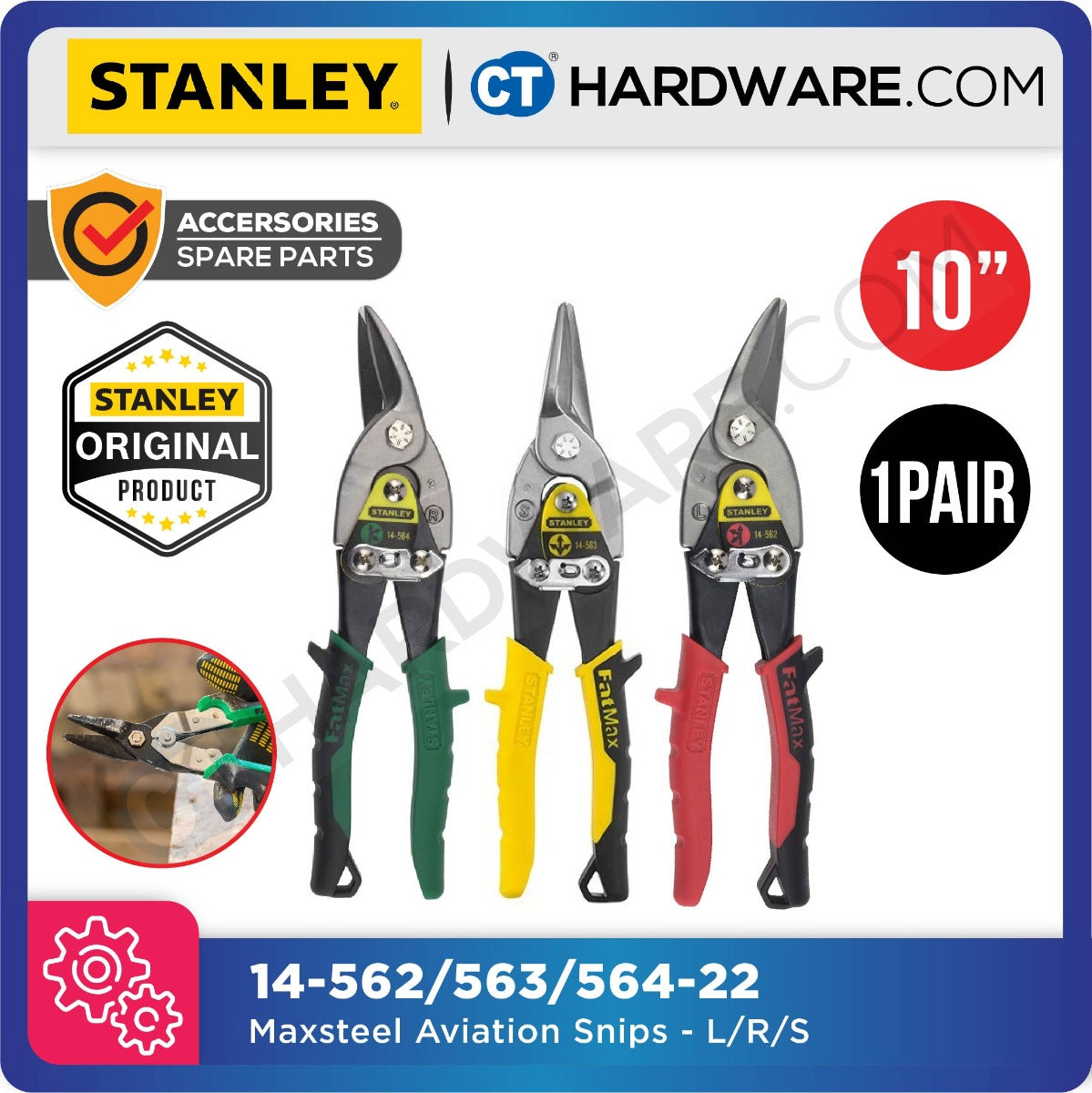 Stanley MaxSteel Aviation Snips 10" 250mm Straight / Left / Right Cut