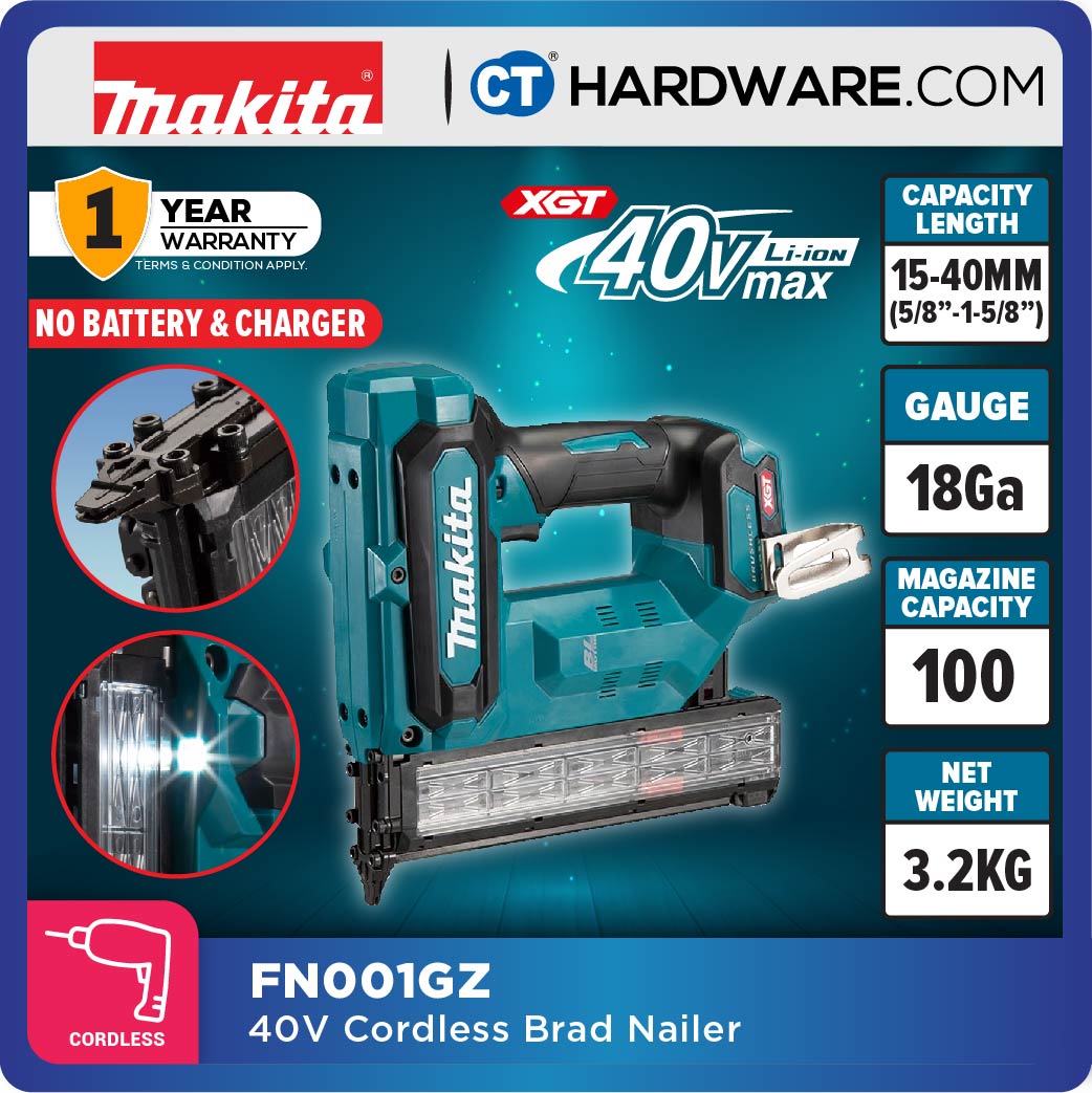 Makita FN001GD101/ GZ XGT 40Vmax Cordless Brushless Brad Nailer 15-40mm (F-Nail) (Body Only | 1-Battery)