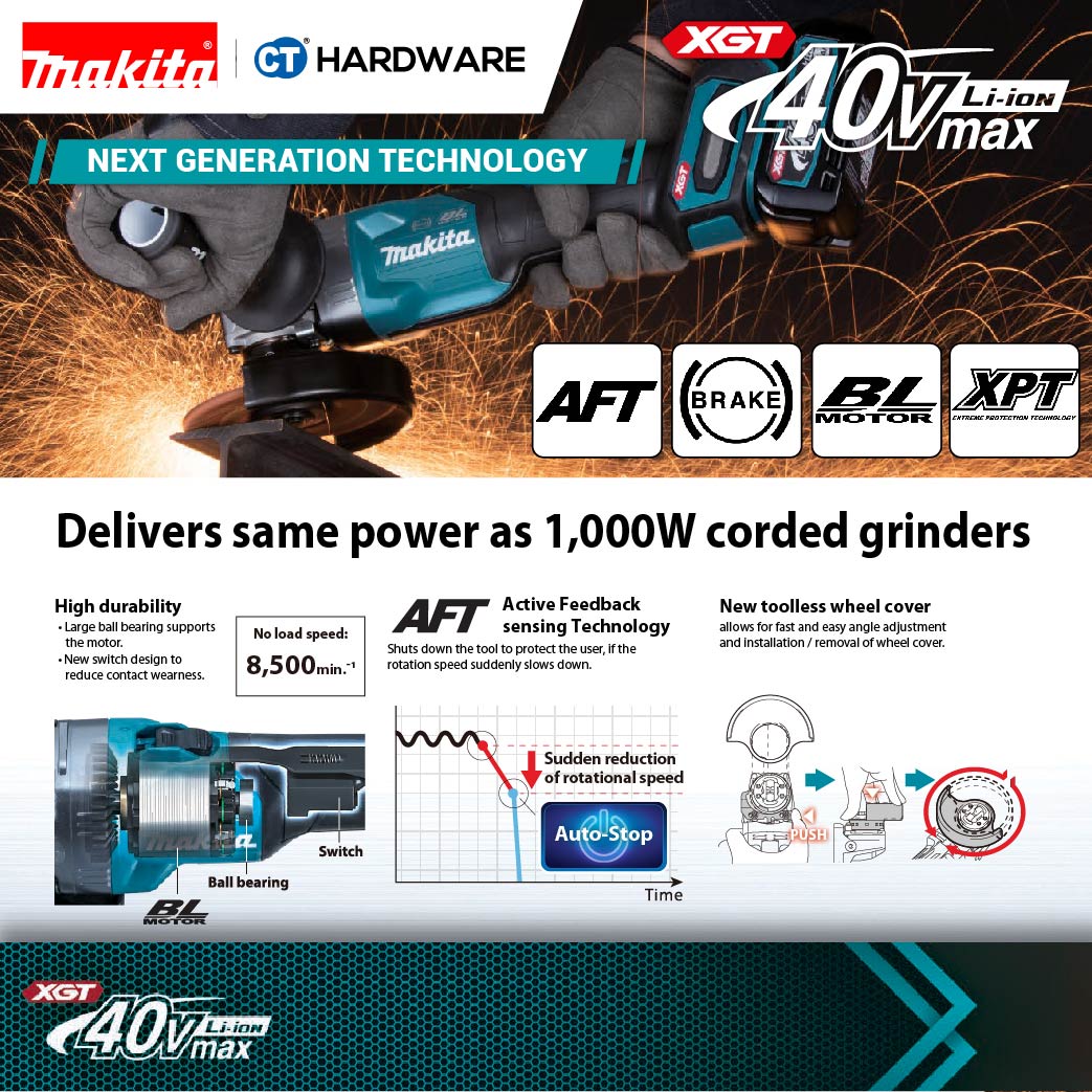 Makita GA035GZ XGT 40Vmax Cordless Brushless Angle Grinder 6" 150mm (Body Only)