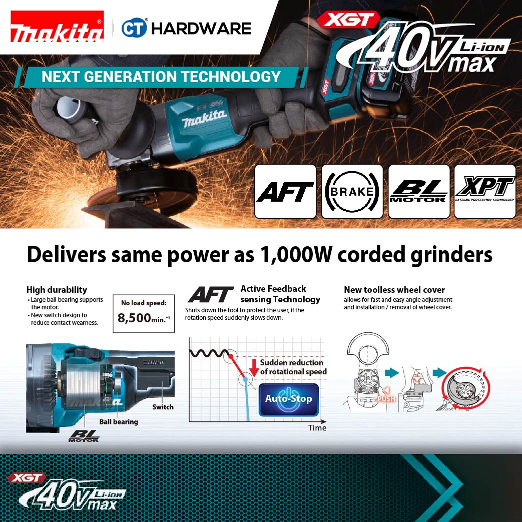 Makita GA036GZ XGT 40Vmax Cordless Brushless Angle Grinder 6" 150mm (Body Only)