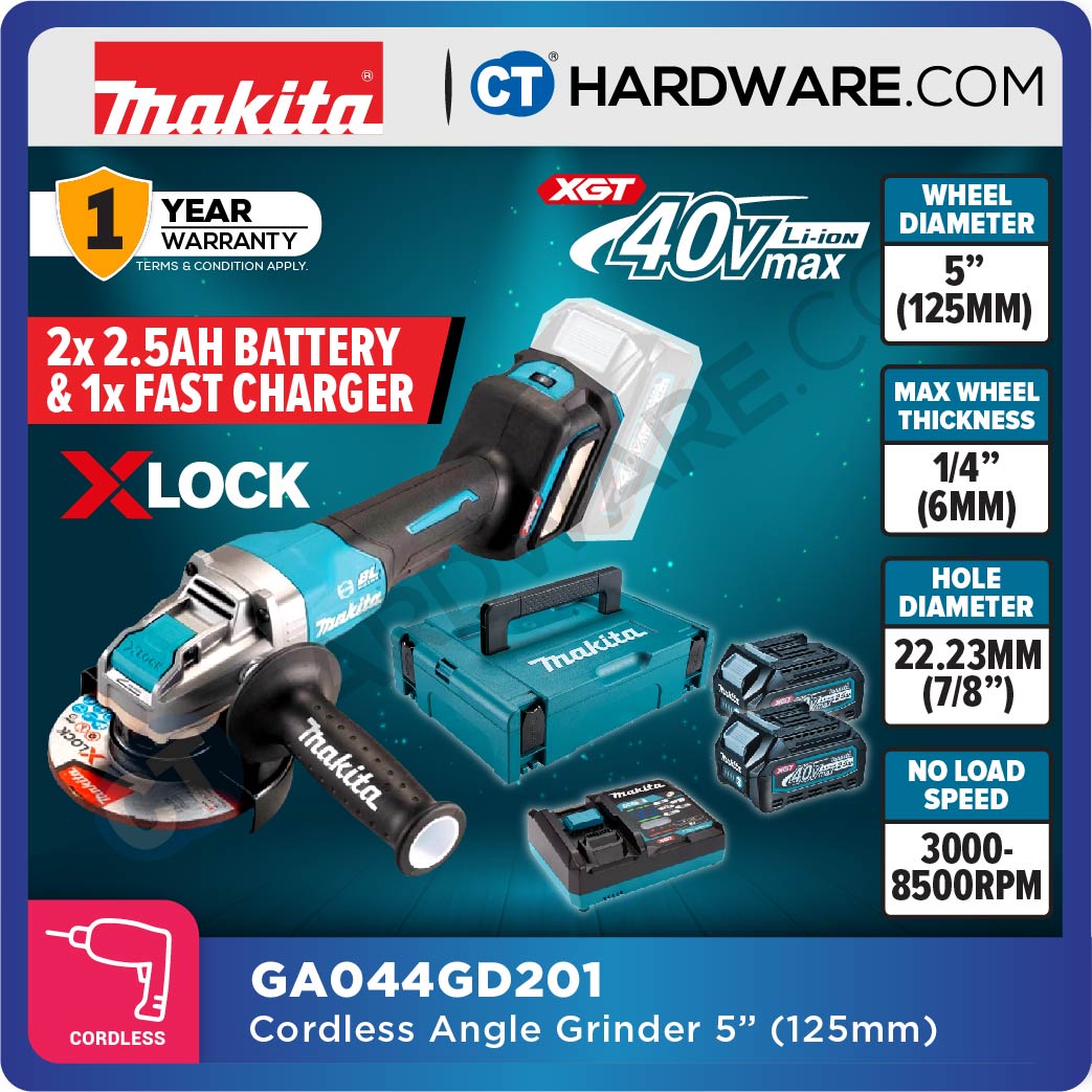 Makita GA044GM201/ GD201/ GZ XGT 40Vmax Cordless Brushless Angle Grinder 5" 125mm (Body Only | 2-Battery)