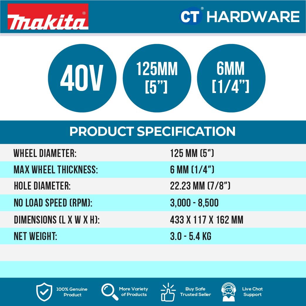 Makita GA044GM201/ GD201/ GZ XGT 40Vmax Cordless Brushless Angle Grinder 5" 125mm (Body Only | 2-Battery)