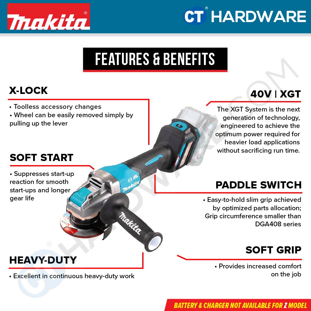 Makita GA044GM201/ GD201/ GZ XGT 40Vmax Cordless Brushless Angle Grinder 5" 125mm (Body Only | 2-Battery)