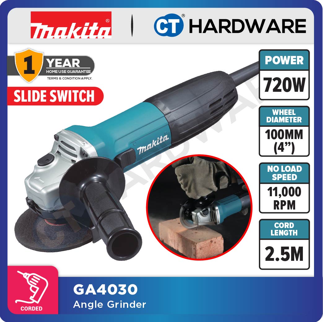 Makita GA4030 Corded Angle Grinder 4" 100MM | 720W | M10 | 11,000RPM