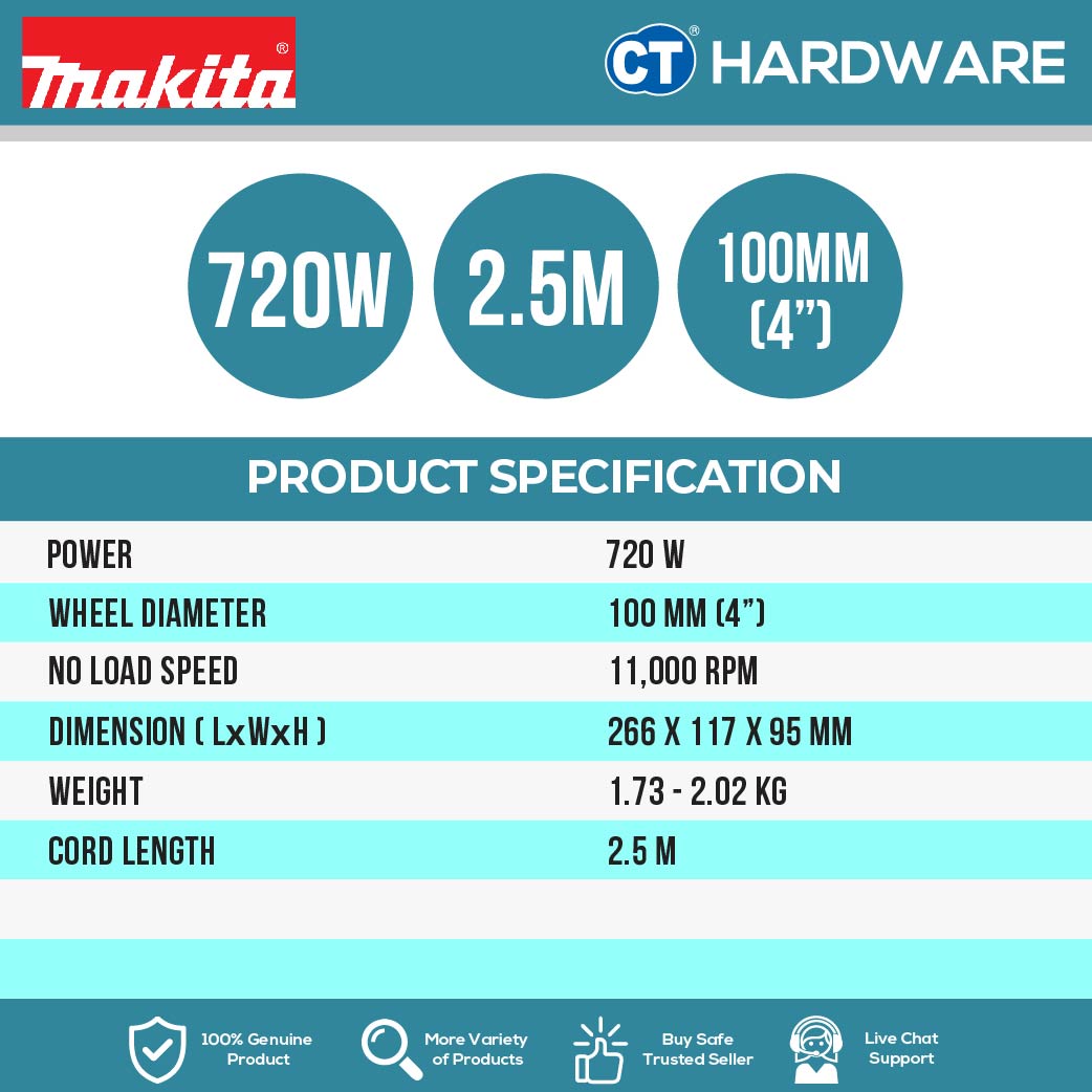 Makita GA4030 Corded Angle Grinder 4" 100MM | 720W | M10 | 11,000RPM