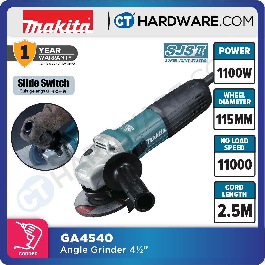 Makita GA4540 Angle Grinder 4-1/2" 115mm 1100W (Slide Switch)