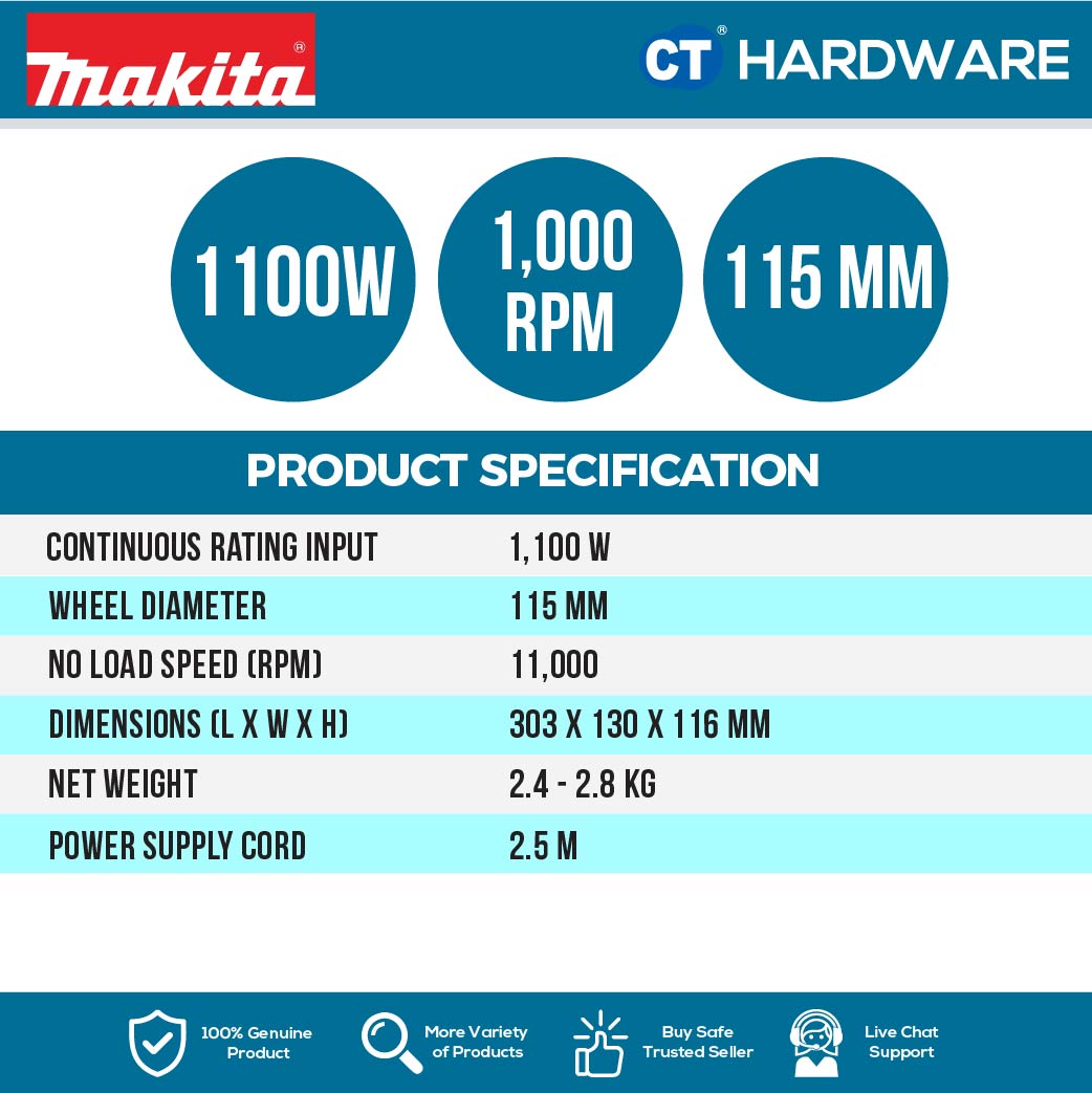 Makita GA4540 Angle Grinder 4-1/2" 115mm 1100W (Slide Switch)