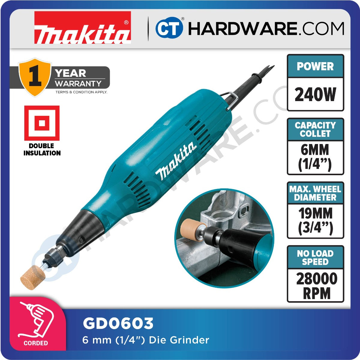 Makita GD0603 Die Grinder 6mm 240W