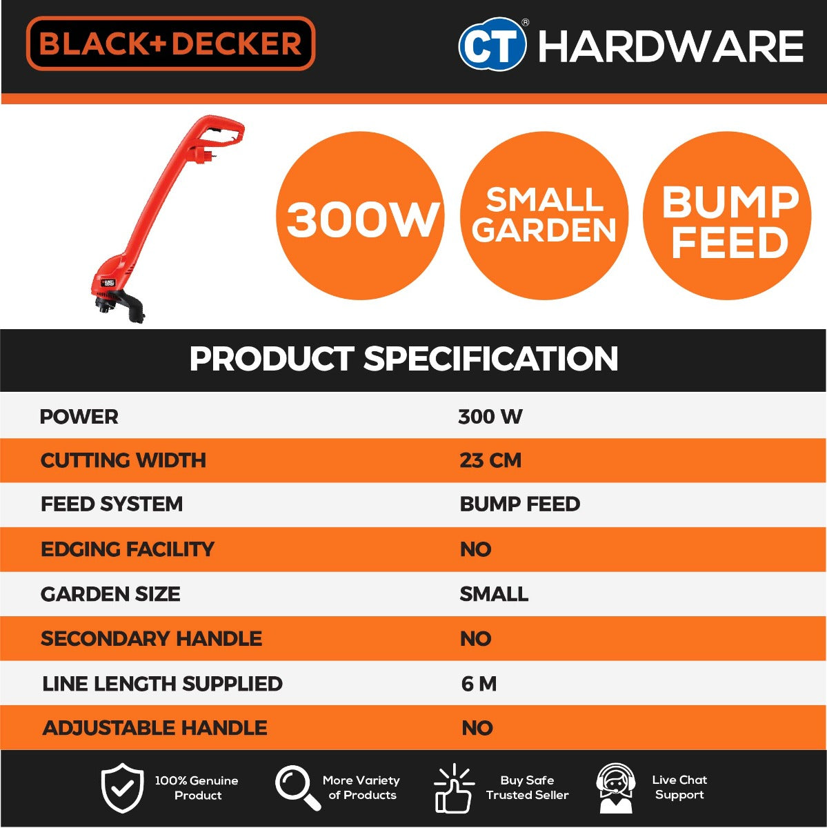 BLACK+DECKER GL300XD String Trimmer / Grass Trimmer 300W 11000RPM