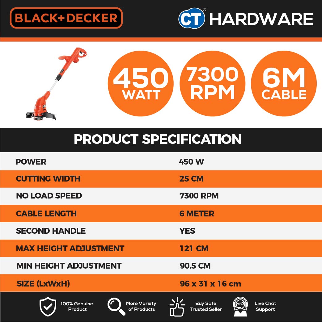 BLACK+DECKER GL4525 String Trimmer / Grass Trimmer 450W 25cm