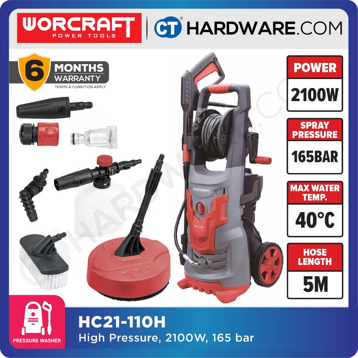Worcraft HC21-110H High Pressure Cleaner 2100W 110 Bar 6.5L/min