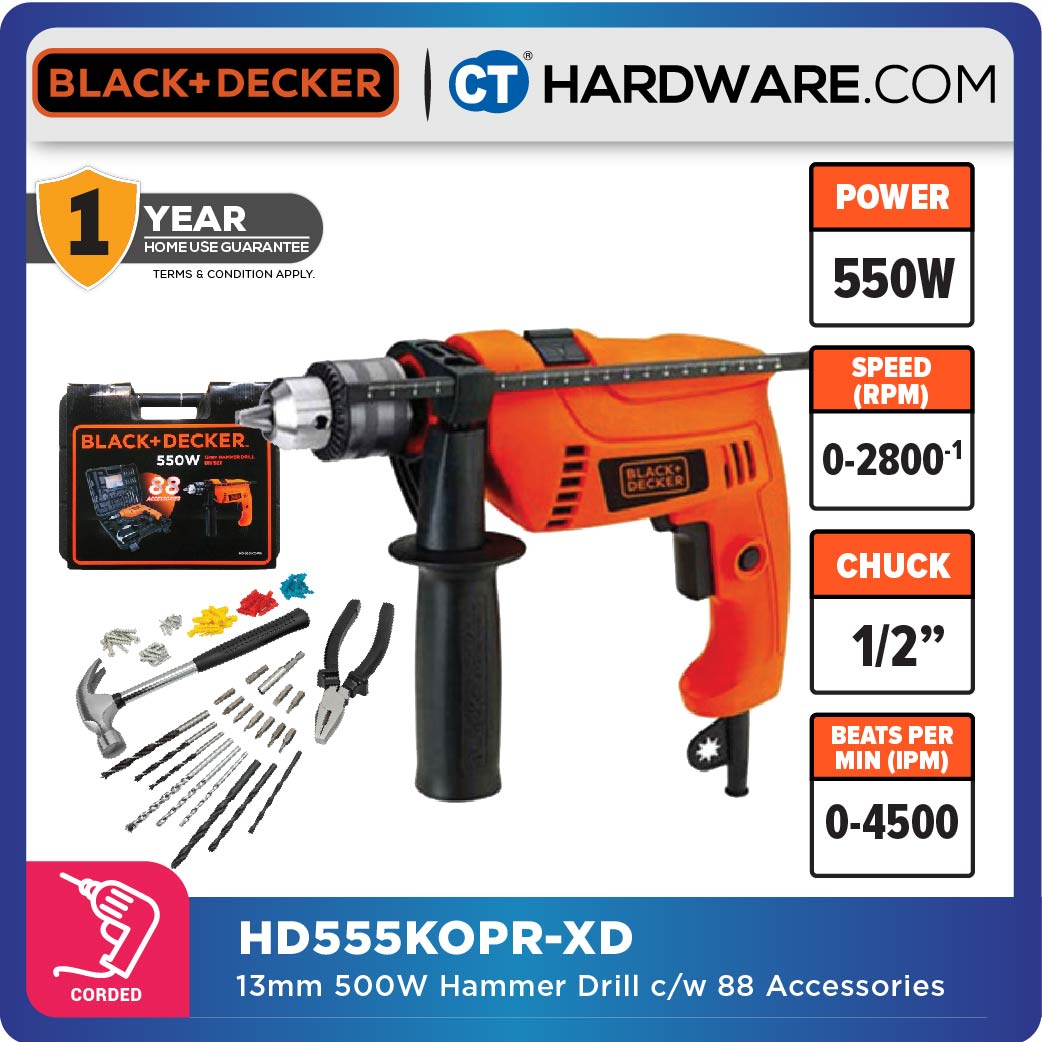 BLACK+DECKER HD555KOPR HAMMER DRILL 13MM 550W 45000BPM