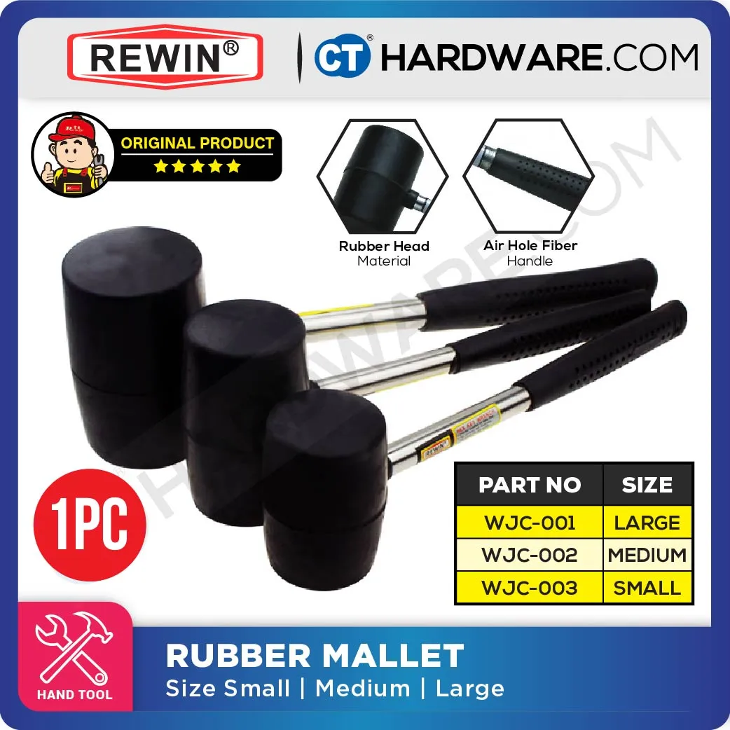 REWIN WJC RUBBER MALLET HAMMER WITH FIBRE GLASS HANDLE SIZE: S, M, L