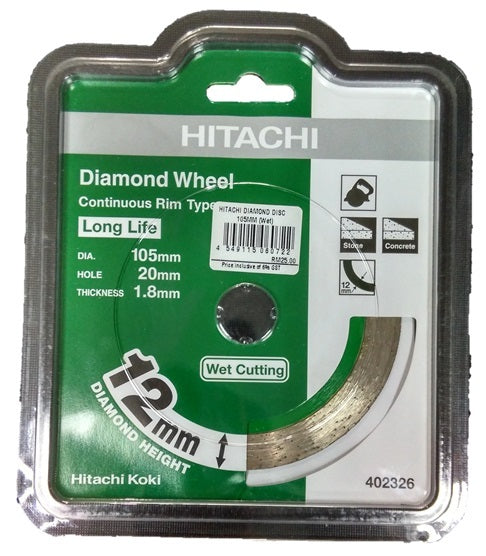 Hikoki 105mm x 12mm Continuous Rim Wet Cutting Diamond Disc (402326)