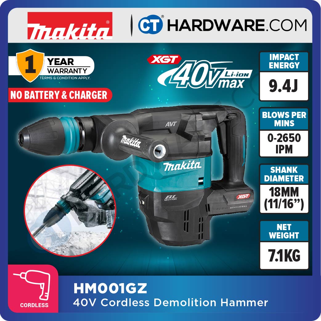 Makita HM001GM202/ GZ XGT 40Vmax Cordless Brushless SDS Max Demolition Hammer 9.4J (Body Only | 2-Battery)