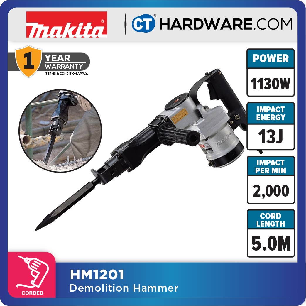 Makita HM1201 Demolition Hammer 1130W Hex Shank 21mm 13J