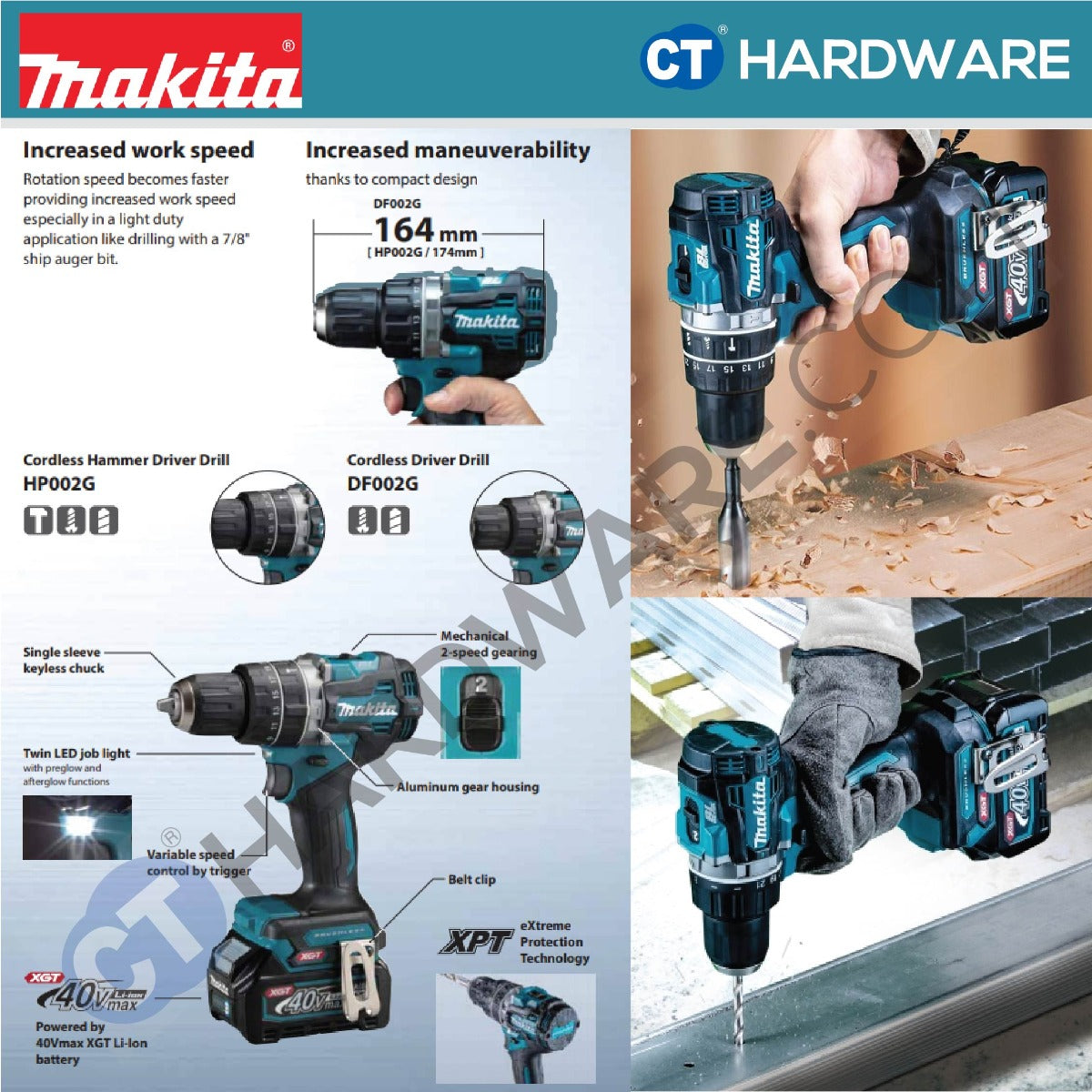 Makita HP002GD201/ GA201/ GZ XGT 40Vmax Cordless Brushless Hammer Driver Drill 65NM (Body Only | 2-Battery)