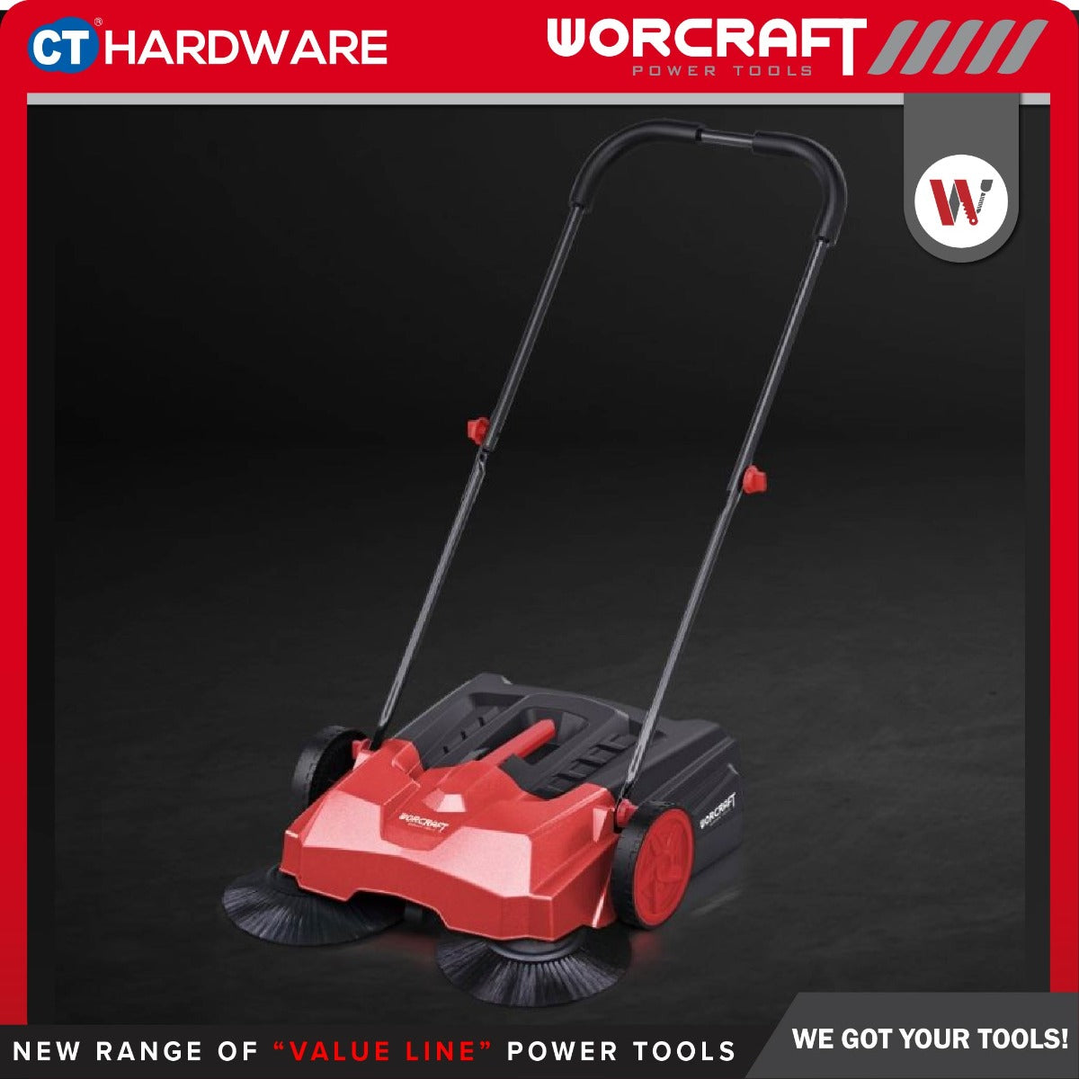WORCRAFT HPS-650 CORDED HANDLE PUSH SWEEPER 22L | 2000M3/H | SWEEPING WIDTH : 650MM | DISC BRUSH : 260MM
