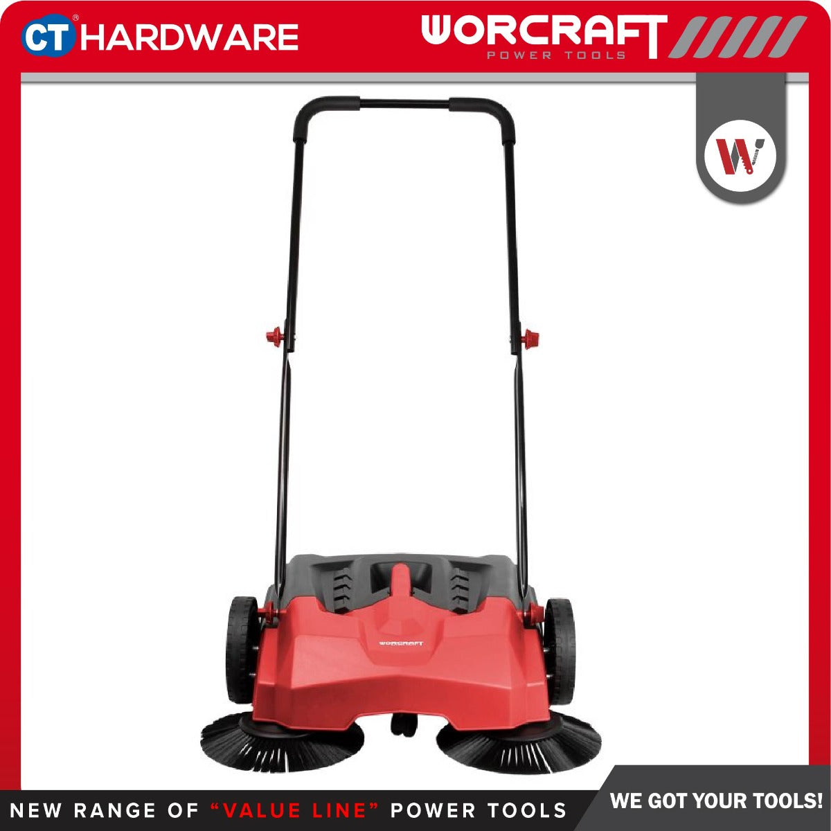 WORCRAFT HPS-650 CORDED HANDLE PUSH SWEEPER 22L | 2000M3/H | SWEEPING WIDTH : 650MM | DISC BRUSH : 260MM