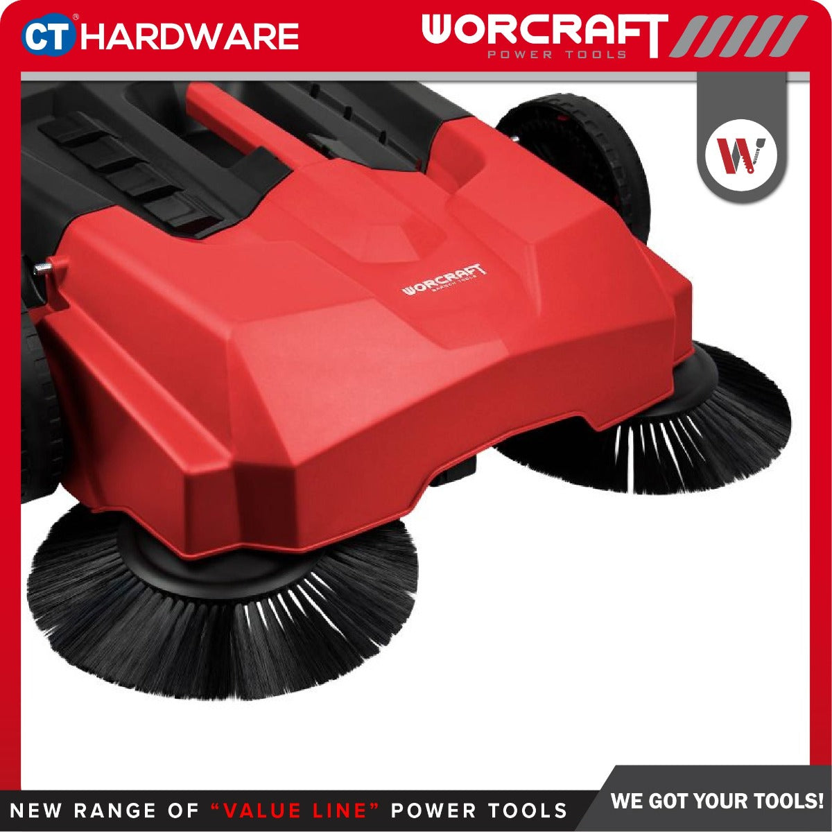 WORCRAFT HPS-650 CORDED HANDLE PUSH SWEEPER 22L | 2000M3/H | SWEEPING WIDTH : 650MM | DISC BRUSH : 260MM