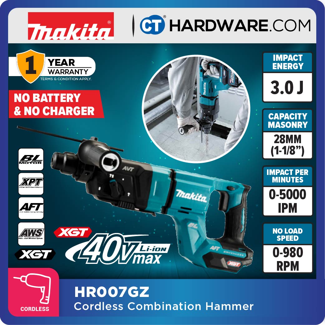 Makita HR007GM201/ GZ XGT 40Vmax Cordless Brushless SDS Plus Combination Hammer 3-Mode 28mm 3J (Body Only | 2-Battery)