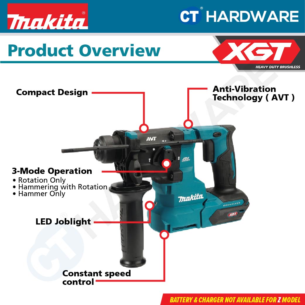 Makita HR010GZ/ GD201 XGT 40Vmax Cordless Brushless SDS Plus Combination Hammer 20mm 2.1J (Body Only | 2-Battery)
