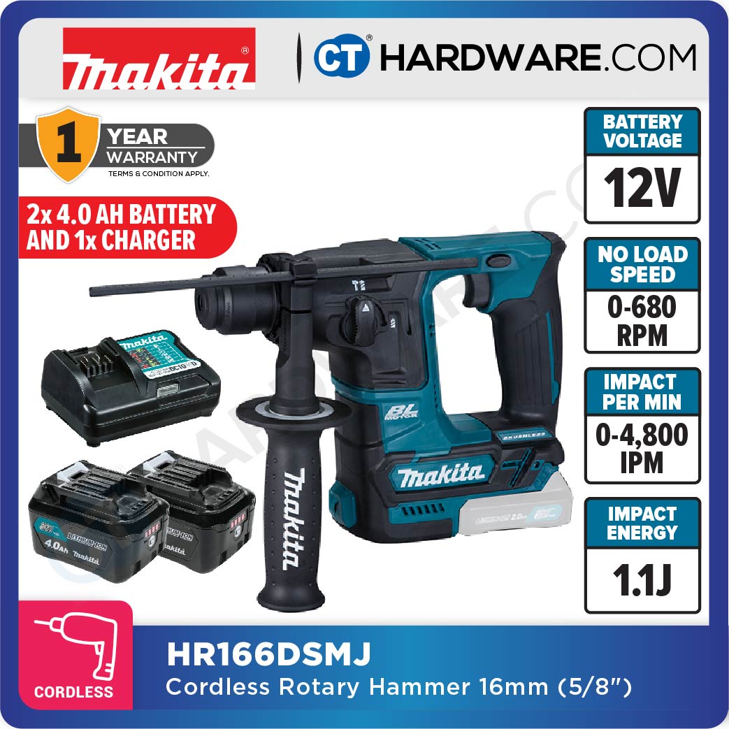 Makita HR166DSMJ/ DWAJ/ DZ CXT 12Vmax Cordless Brushless SDS Plus Rotary Hammer 2-Mode 16mm (Body Only | 2-Battery)