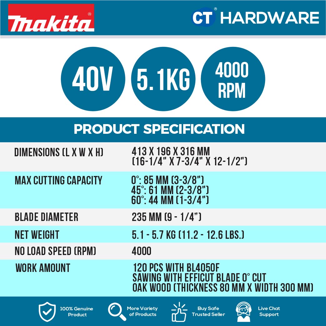 Makita HS009GT201/ GZ XGT 40Vmax Cordless Brushless Circular Saw 235mm (9-1/4") (Body Only | 2-Battery)