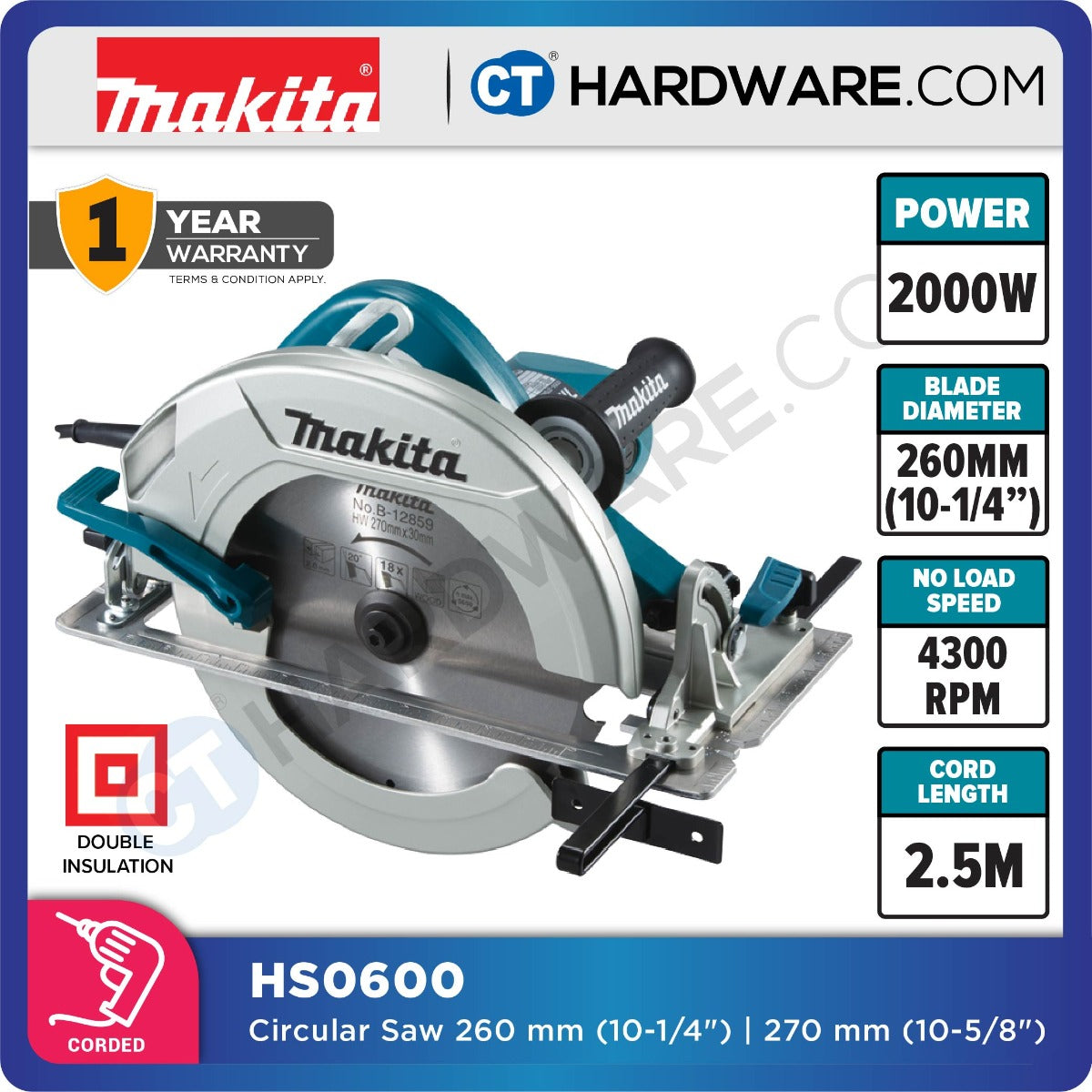 Makita HS0600 Circular Saw 10-1/4" 260mm 2000W