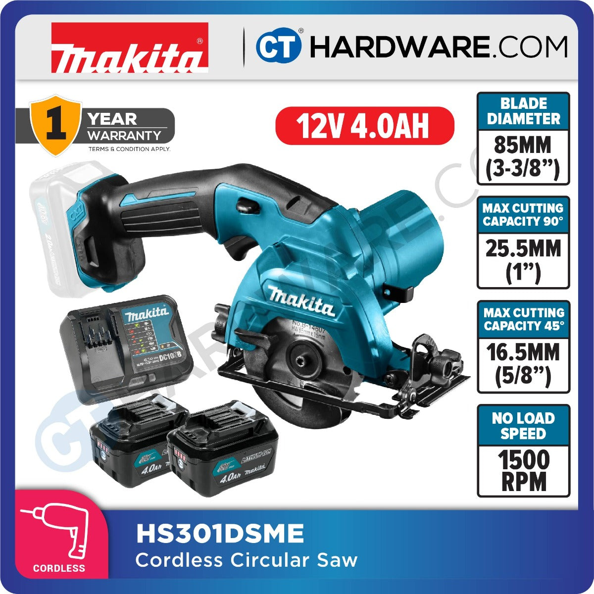 Makita HS301DSME/ DWAE/ DZ CXT 12Vmax Cordless Circular Saw 85mm (3-3/8") (Body Only | 2-Battery)