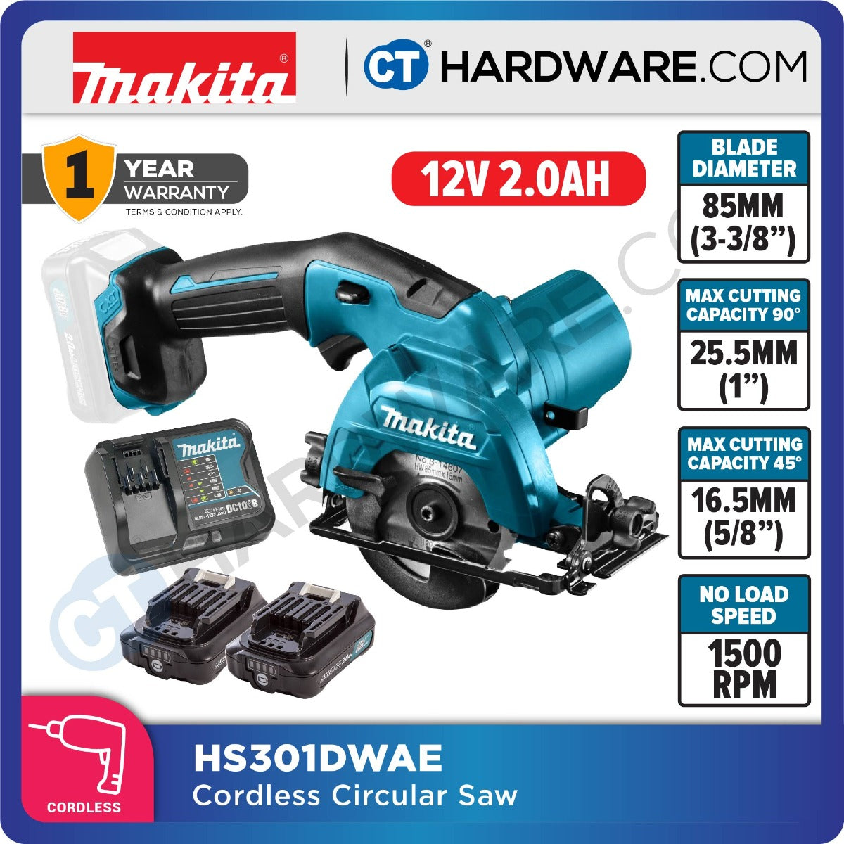 Makita HS301DSME/ DWAE/ DZ CXT 12Vmax Cordless Circular Saw 85mm (3-3/8") (Body Only | 2-Battery)