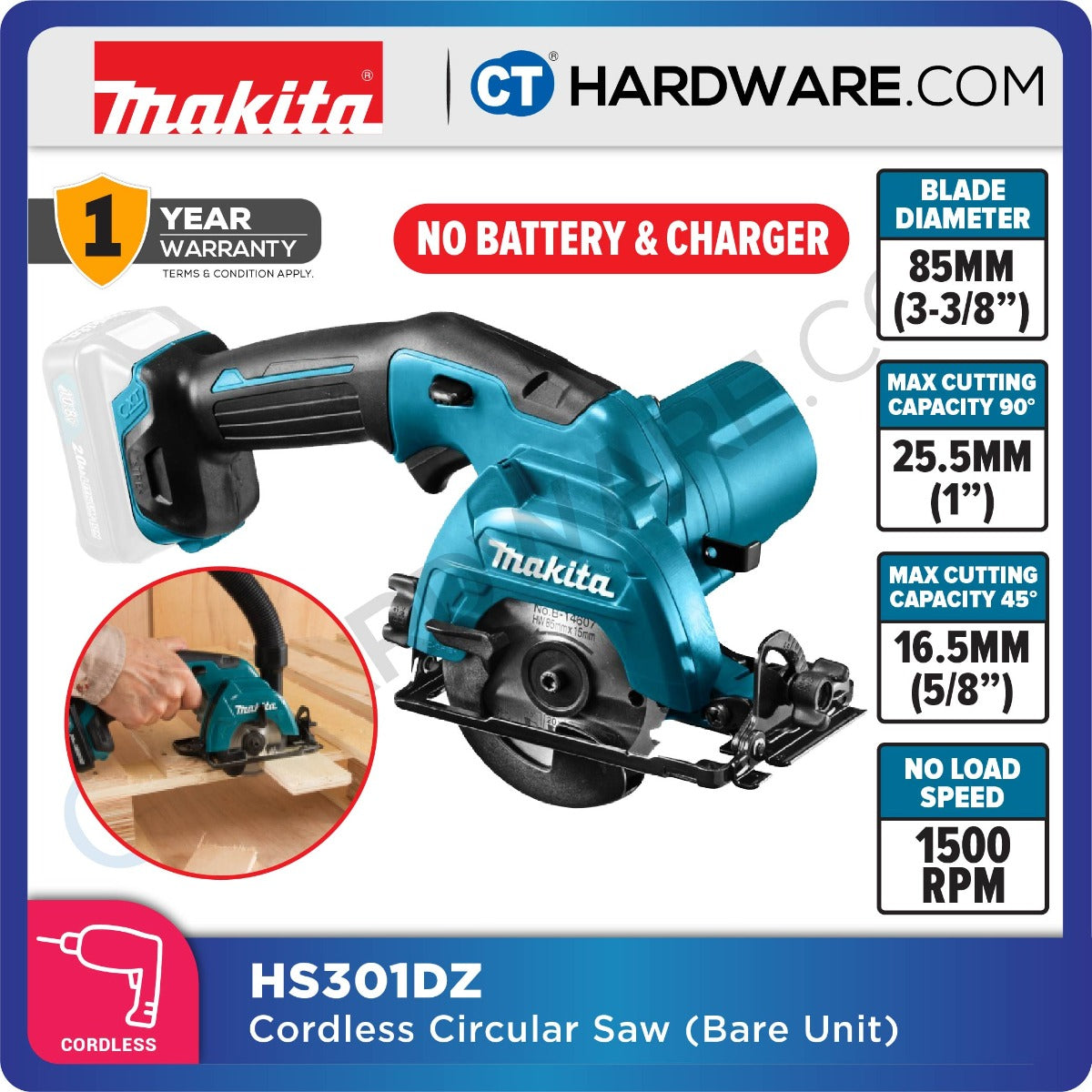 Makita HS301DSME/ DWAE/ DZ CXT 12Vmax Cordless Circular Saw 85mm (3-3/8") (Body Only | 2-Battery)