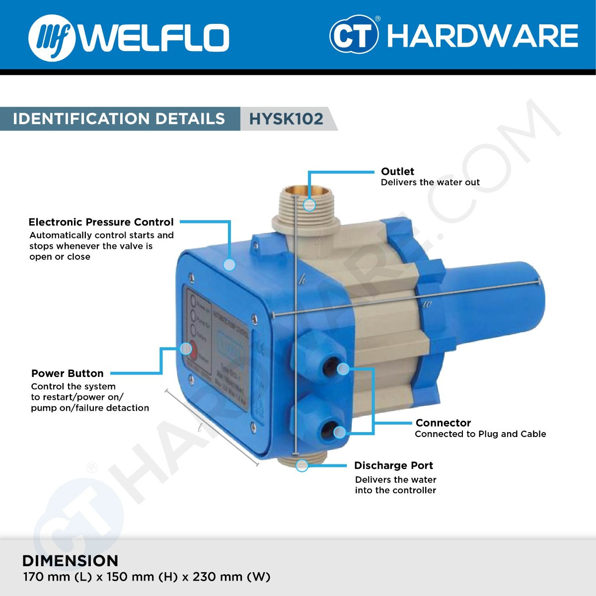 WELFLO HYSK102 PRESSURE CONTROL 10A* ( OMRON RESISTOR ) FOR WATER PUMP