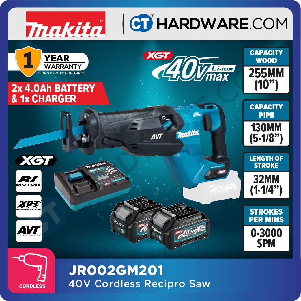 Makita JR002GM201/ GZ XGT 40Vmax Cordless Recipro Saw (Body Only | 2-Battery)