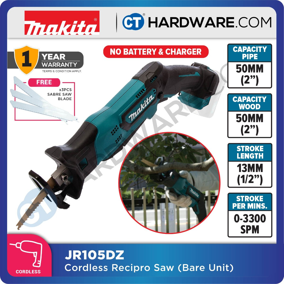 Makita JR105DWAE/ Z CXT 12Vmax Cordless Brushless Sabre Saw (Body Only | 2-Battery)