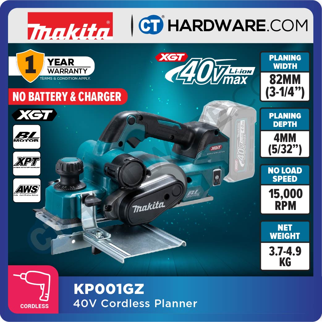 Makita KP001GM201/ GZ XGT 40Vmax Cordless Planer 82 Mm (3-1/4") (Body Only | 2-Battery)