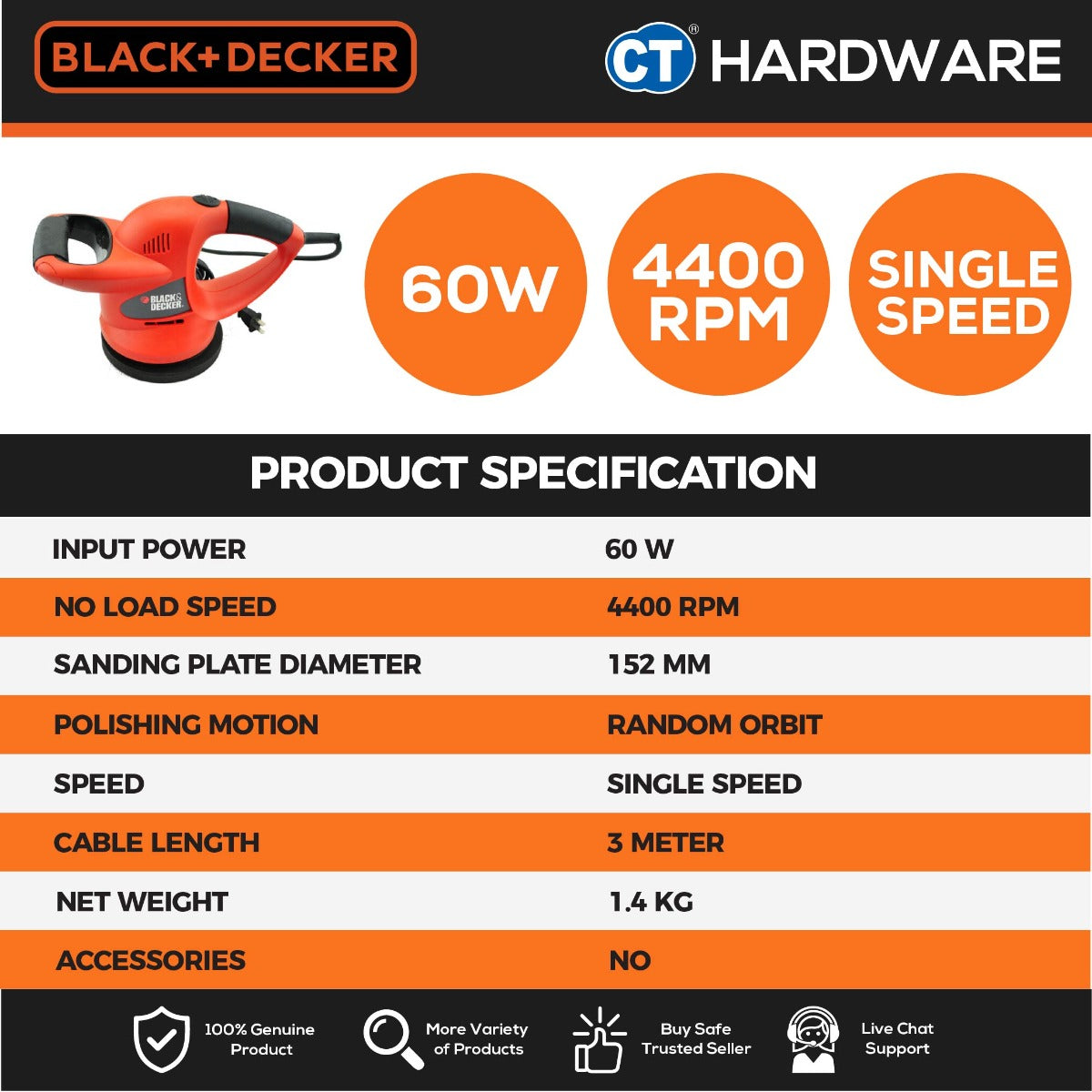 BLACK+DECKER KP600 Random Orbit Waxer & Polisher 60W 152MM
