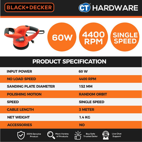 BLACK+DECKER KP600 Random Orbit Waxer & Polisher 60W 152MM