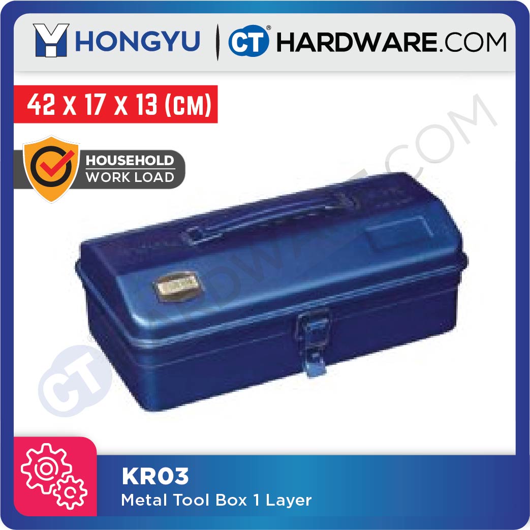HONG YU KR03 METAL TOOL BOX 1 LAYER 420MM X 170MM X 130MM ( BLUE COLOR ) = JS03