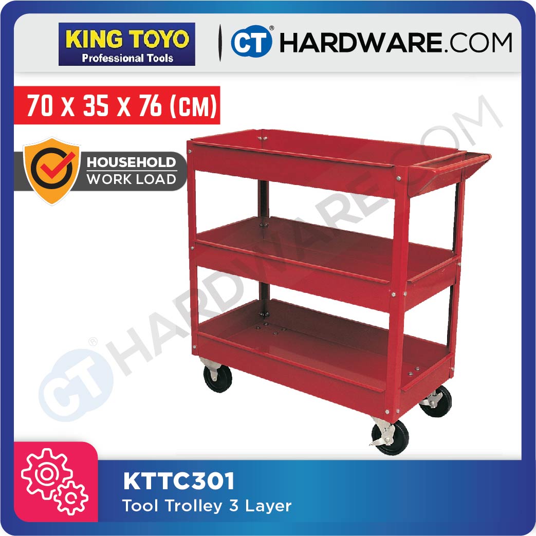 KINGTOYO KTTC301 TOOL TROLLEY 3 LAYER RED 700 X 350 X 760MM