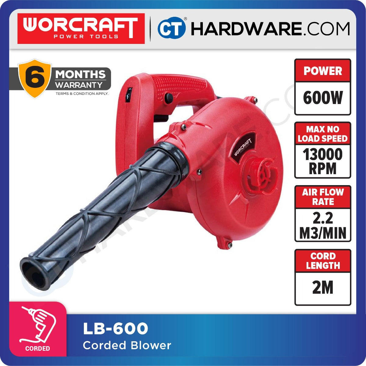 Worcraft LB-600 Blower 600W 13000RPM 2.2m3/min